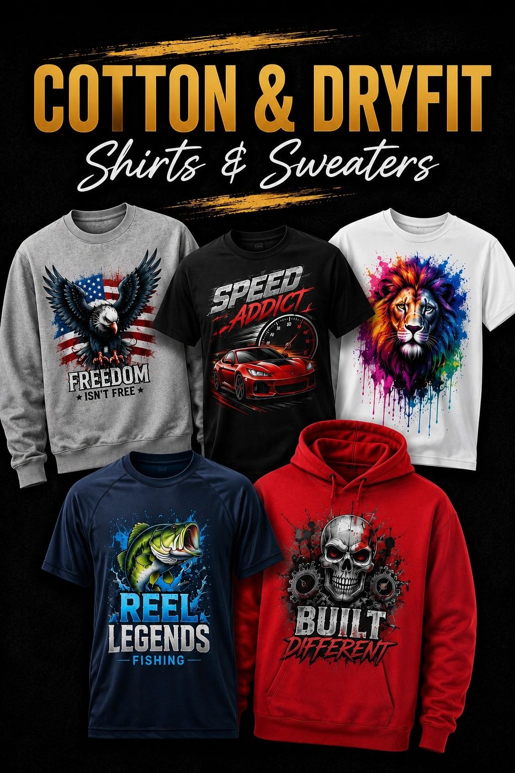 Custom DTF printed shirts and sweaters