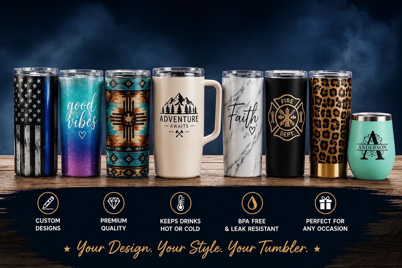 Custom tumblers product showcase